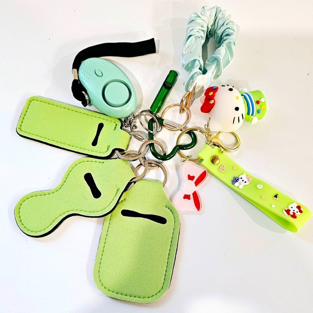 Sanrio Hello Kitty Kids’ Safety Keychain Set Neon Green Alarm Functional Whistle